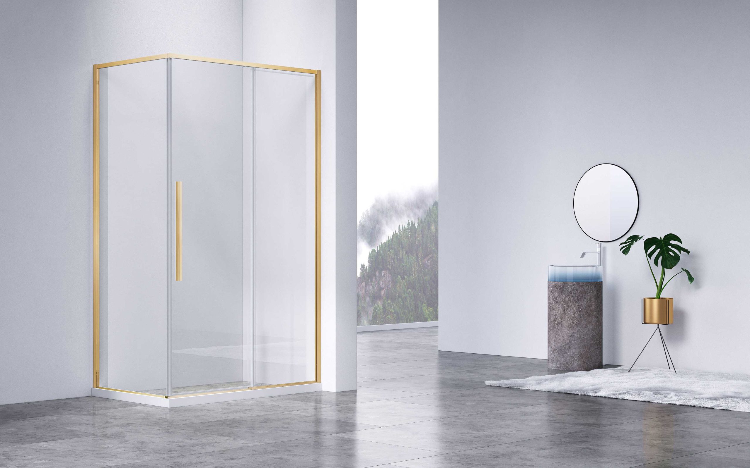 Душевой уголок Slim-N VSR-4SN8013CLG, 1300*800, брашированное золото, стекло прозрачное - Gidratop.ru изображение