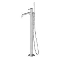 Newform X-STEEL 316 Смеситель для ванны напольный, излив 243 мм, в комплекте руч. душ, шланг, без встраиваемой части,  (для 27819) цвет: INOX - Gidratop.ru изображение