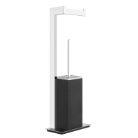 Gessi Rettangolo стойка с держателем для туалетной бумаги и ершиком, напольная, цвет: хром/черный - Gidratop.ru изображение