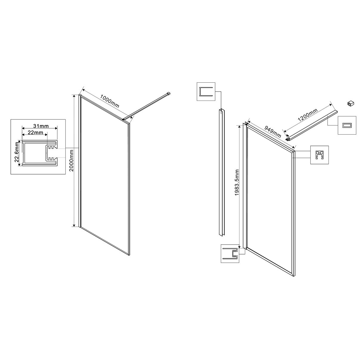Душевая перегородка Walk-In VSW-1HP100GFB, 1000*2000, черный матовый, стекло матовое тонированное - Gidratop.ru изображение