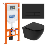 Комплект 4 в 1 Унитаз подвесной BelBagno COLORATO BB062CHR-MB с сиденьем BB062SC-MB + Система инсталляции для унитазов BelBagno BB002-80 с кнопкой смыва BB007-PR-NERO.M - Gidratop.ru изображение