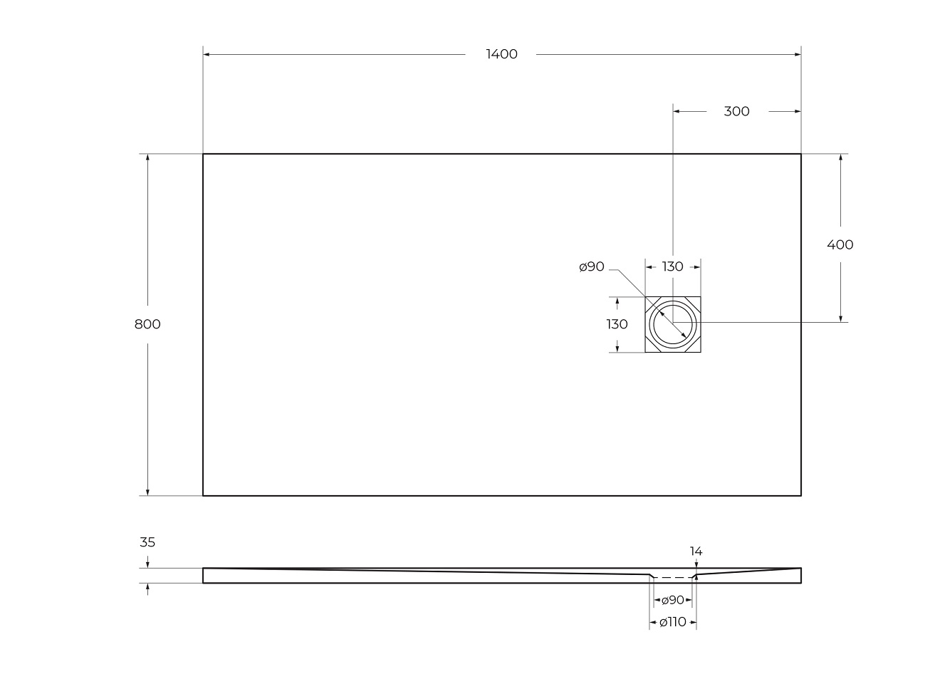 Душевой поддон из искусственного мрамора в комплекте с сифоном BelBagno UNO TRAY-MR-UNO-AH-140/80-35-W-CR - Gidratop.ru изображение