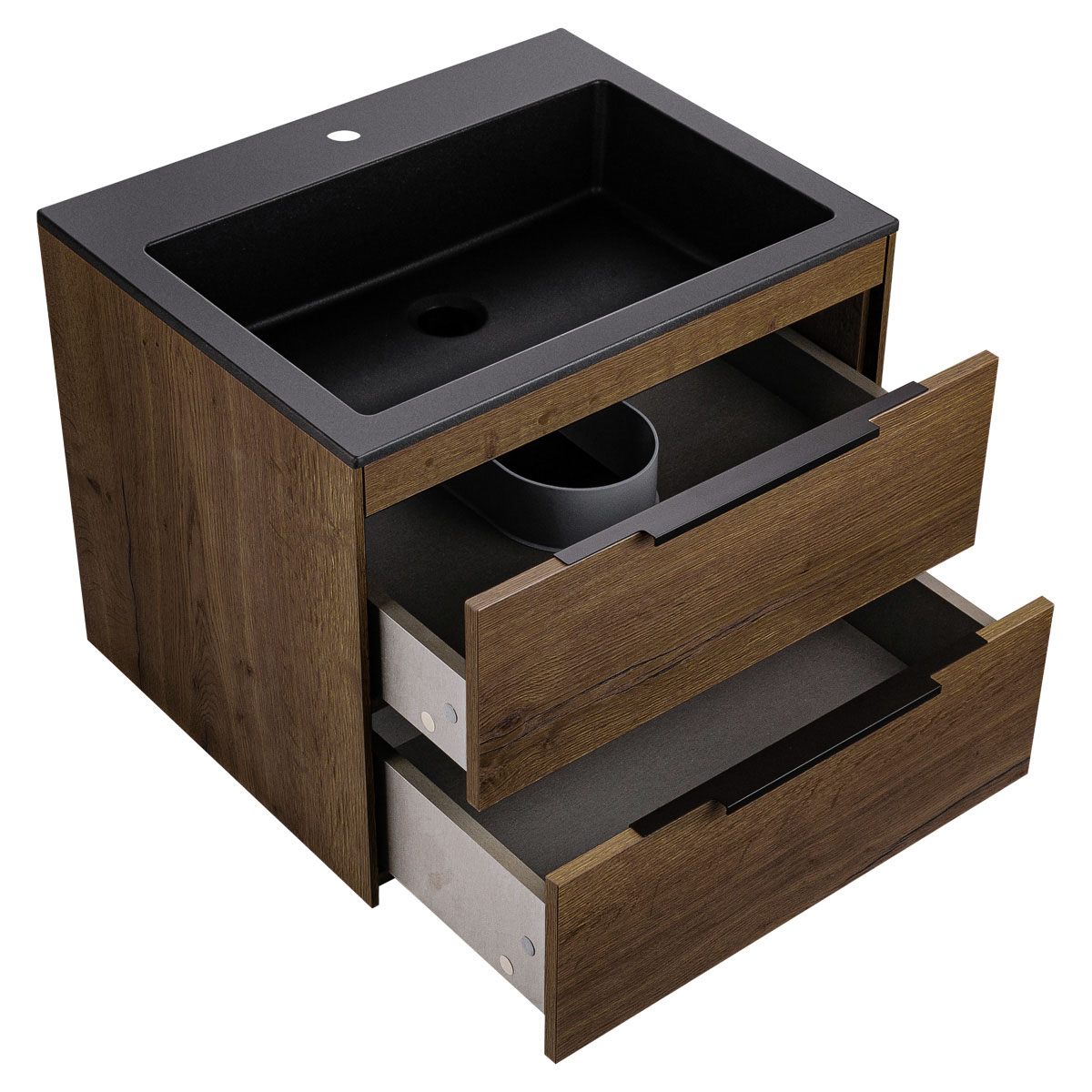 База под раковину Chiara 2D 600 подвесная, 2 выкатных ящика soft-close, T.Oak - Gidratop.ru изображение