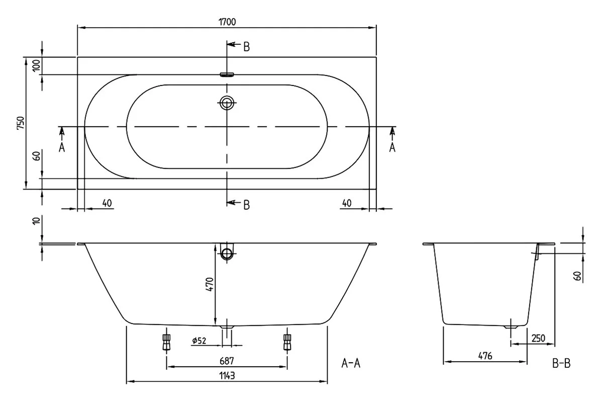 Ванна квариловая Villeroy&Boch Oberon 2.0 170 x 75 см UBQ170OBR2DV-01 - Gidratop.ru изображение