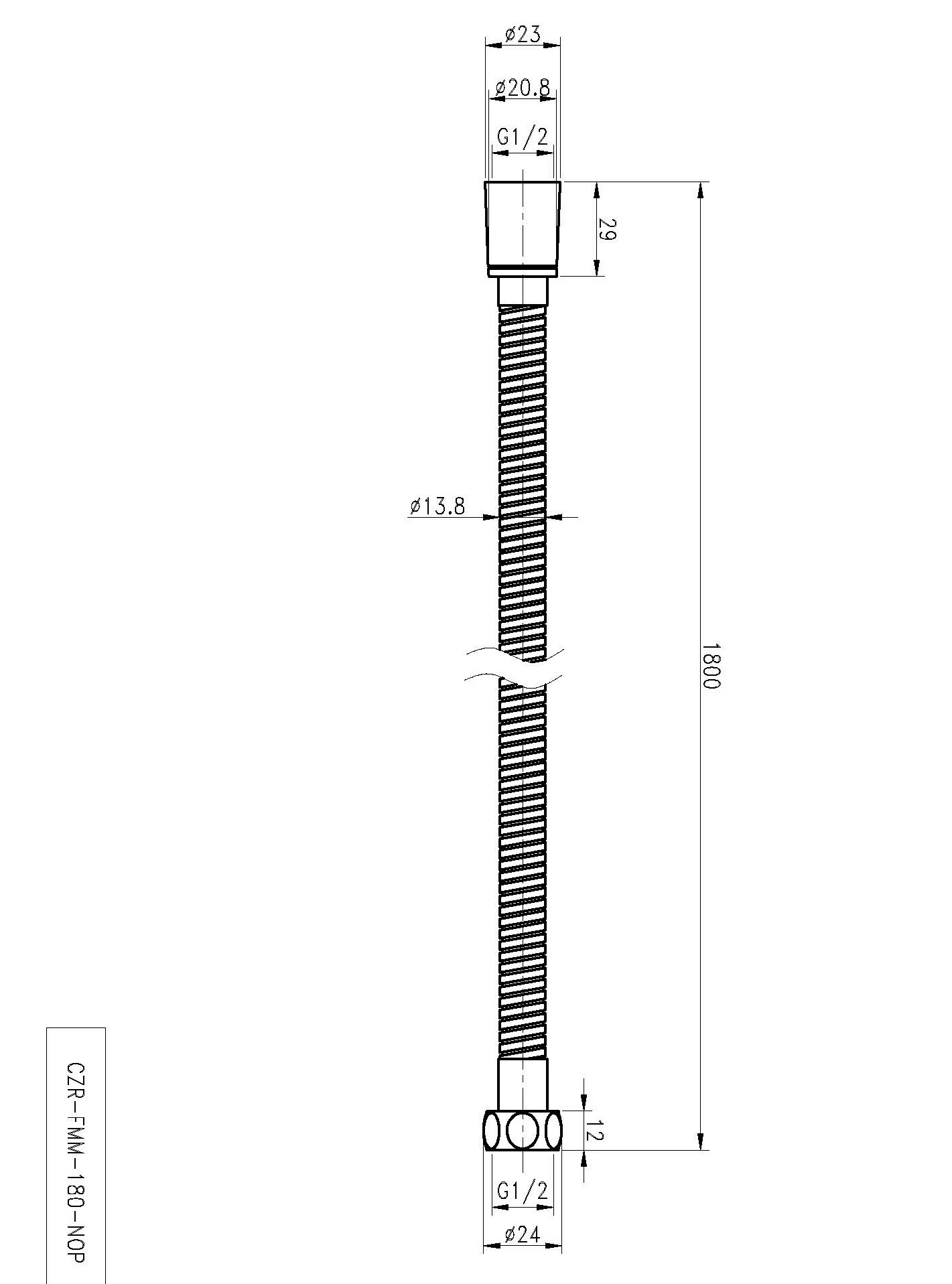 CZR-FMM-180-NOP Гибкий шланг металлизированный, длина 1,8 м, чёрный матовый - Gidratop.ru изображение