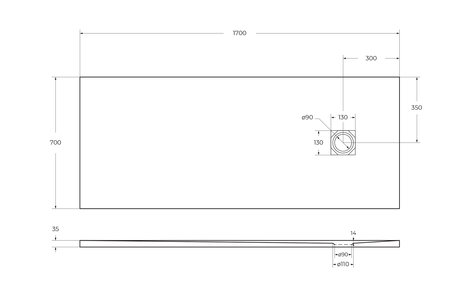 Душевой поддон из искусственного мрамора в комплекте с сифоном BelBagno UNO TRAY-MR-UNO-AH-170/70-35-W-BO - Gidratop.ru изображение