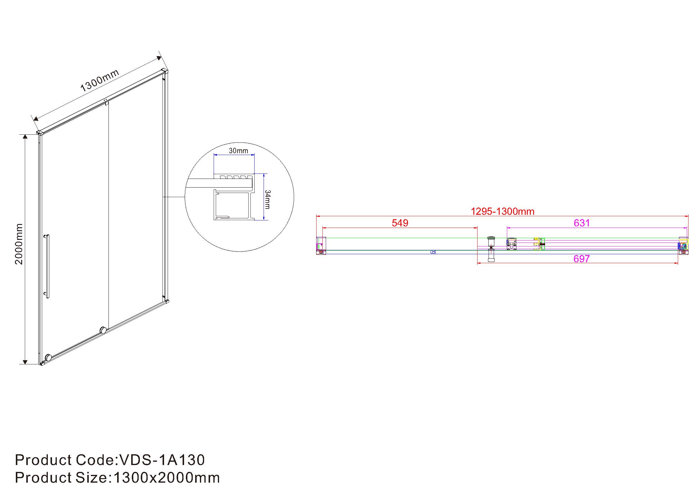 Душевая дверь Arno VPS-1A130CL, 1300, хром, стекло прозрачное - Gidratop.ru изображение