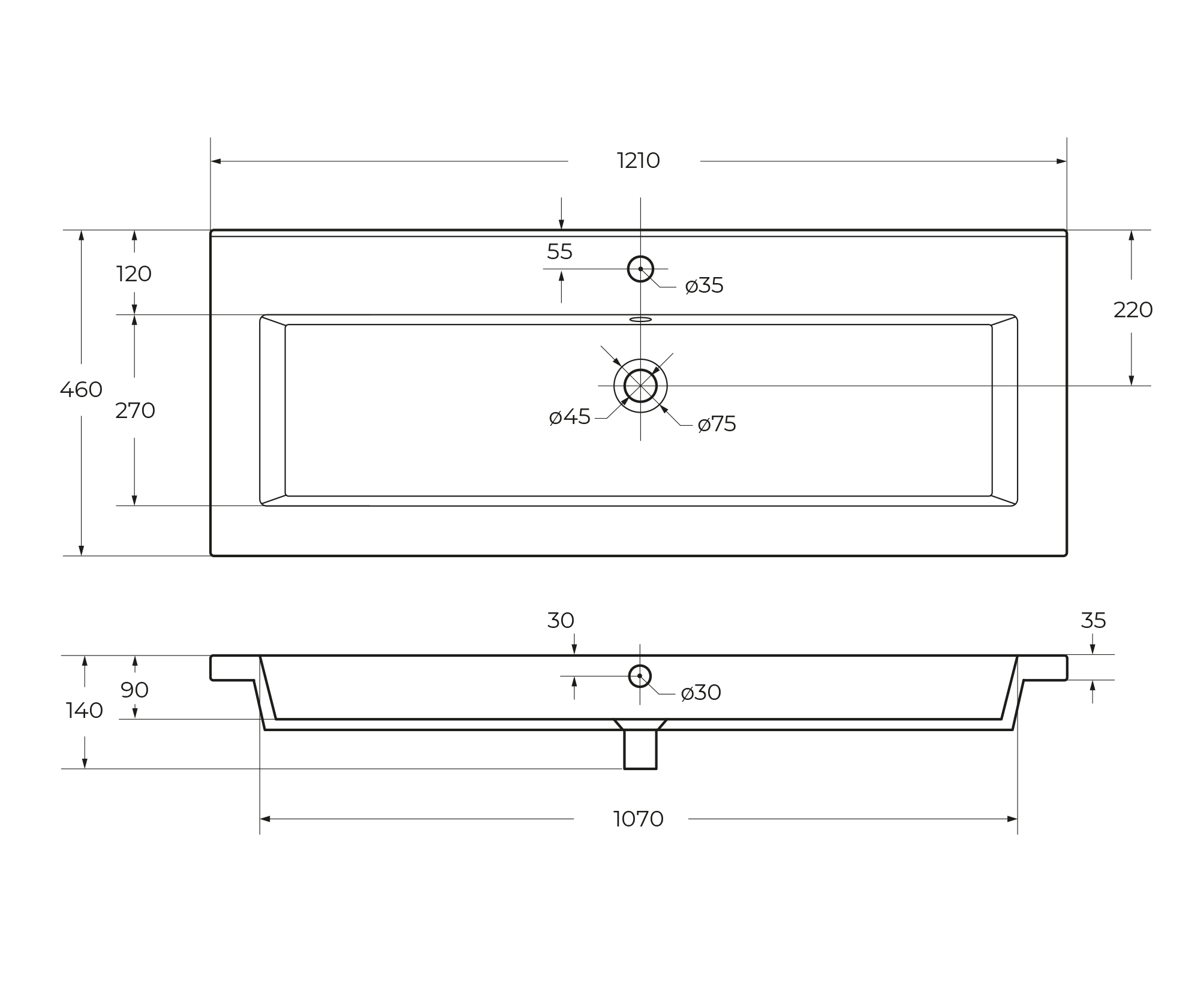Керамическая раковина CZR-8070-120, 1210x460x140 - Gidratop.ru изображение