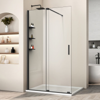 Душевая перегородка Walk-In VSW-1WSL120CLB, 1200*2000, черный матовый, стекло прозрачное - Gidratop.ru изображение