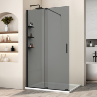 Душевая перегородка Walk-In VSW-1WSL120CGB, 1200*2000, черный матовый, стекло тонированное - Gidratop.ru изображение