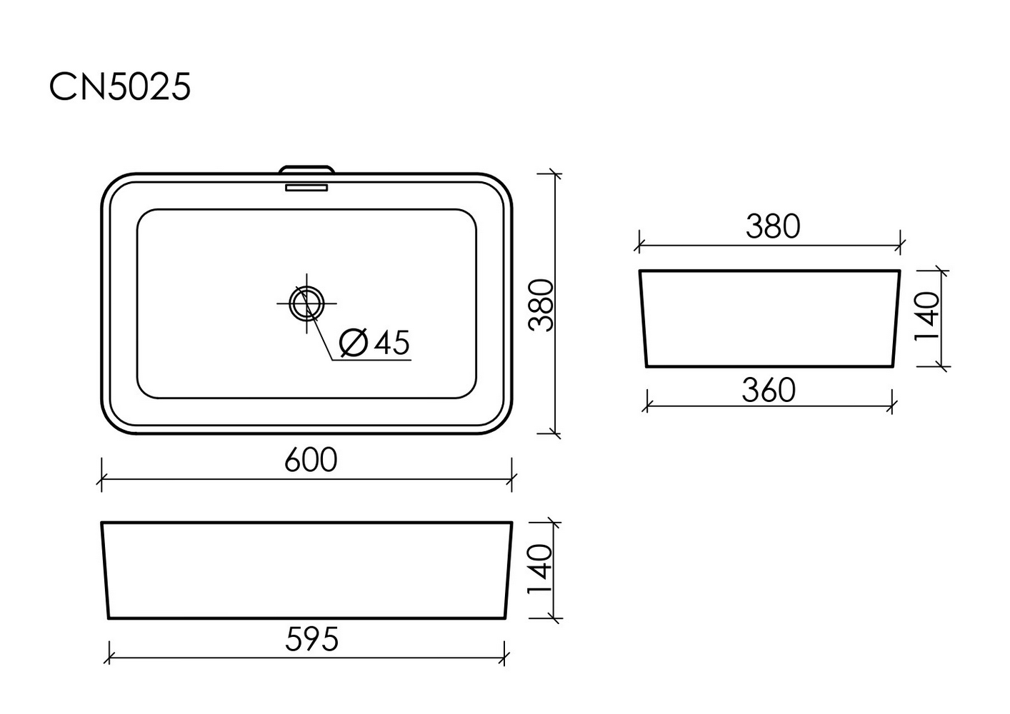 Умывальник чаша накладная прямоугольная со сливом переливом Element 600x380x140мм - Gidratop.ru изображение