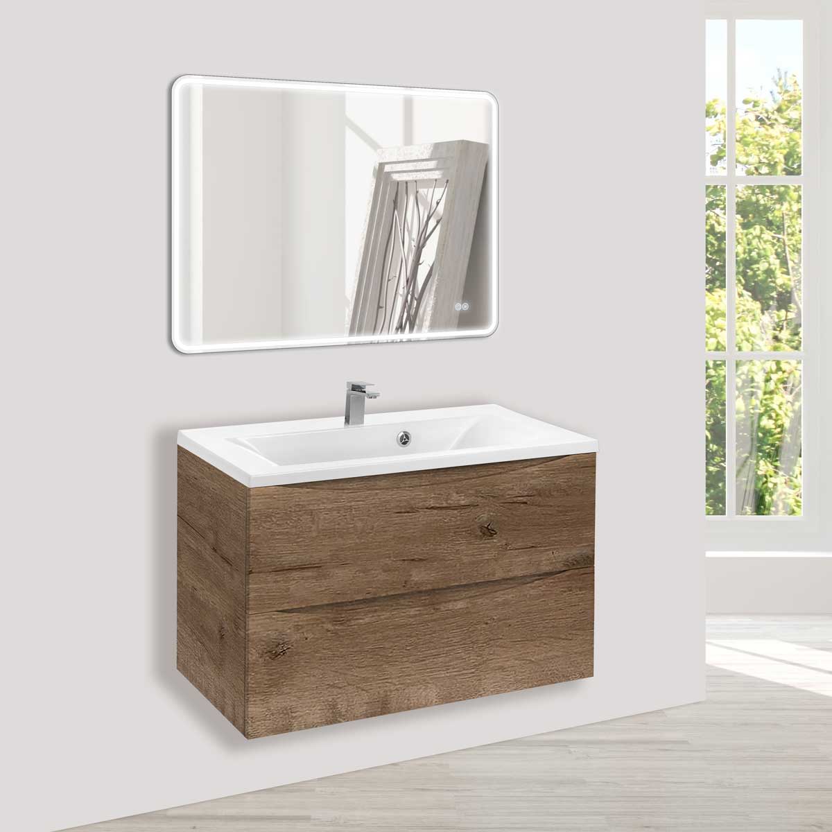 База под раковину Mia 750 подвесная, 2 выкатных ящика soft close, V.Oak - Gidratop.ru изображение