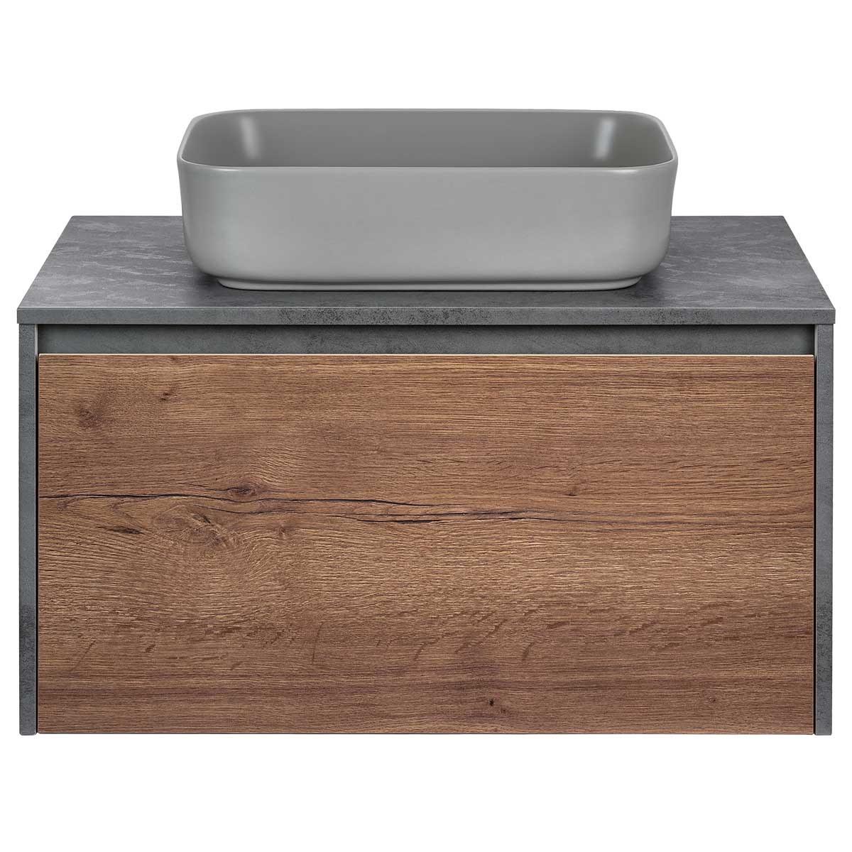 База под накладную раковину Mesa 800 подвесная, 1 выкатной/1 скрытый ящик soft close, T.Oak + Beton - Gidratop.ru изображение
