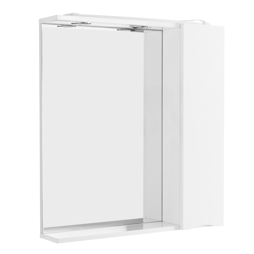 MARINO Шкаф зеркальный подвесной с одной распашной дверцей с доводчиками, LED 2x4W, правосторонний, Bianco Lucido, 700х150х750, MARINO-SPC-700/750-1A-BL-P-R - Gidratop.ru изображение