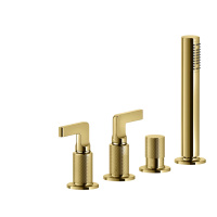 GESSI INCISO смеситель для ванны на 4 отверстия для наполнения через слив-перелив, переключатель, с ручным душем, цвет: золото - Gidratop.ru изображение