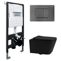 Комплект подвесной унитаз ABBER Rechteck AC1201MB черный матовый с инсталляцией AC0105 и кнопкой AC0120NG никель - Gidratop.ru изображение