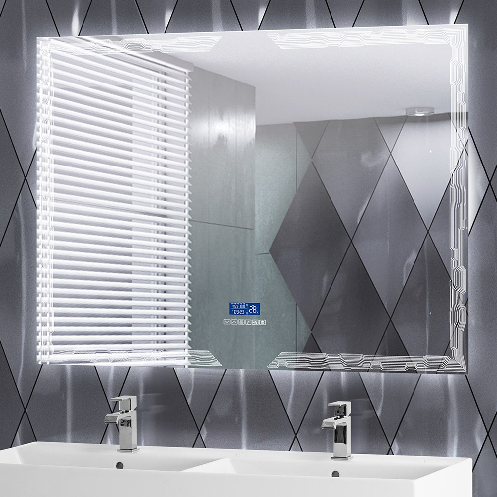 Зеркало с LED подстветкой, К6500, сенсорным выключателем Touch System, системой антизапотевания, с радио и реверсивнаятчиком температуры 45064, 120x90 - Gidratop.ru изображение