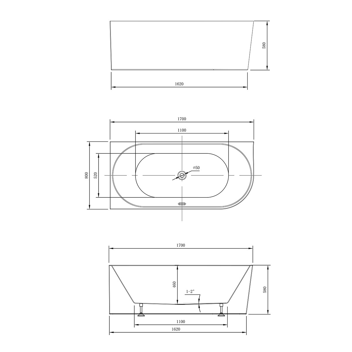 Ванна акриловая Vincea VBT-402-1700L, 1700*800*580, цвет белый, левая, слив-перелив в комплекте - Gidratop.ru изображение