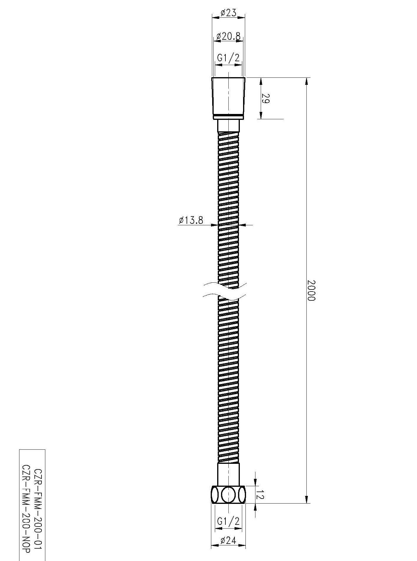 CZR-FMM-200-NOP Гибкий шланг металлизированный, длина 2,0 м, чёрный матовый - Gidratop.ru изображение