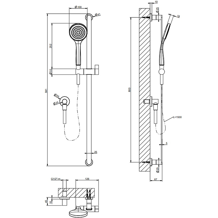 Gessi Emporio shower штанга в комплекте с душевой лейкой, шланг 1,50 м и вывод воды, цвет: Finox Brushed Nickel - Gidratop.ru изображение