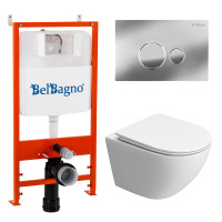 Комплект 3 в 1 Унитаз подвесной с сиденьем BelBagno UNO-TOR BB5177CH-TOR/SC + Система инсталляции 2 в 1 BelBagno BB026/BB081CR - Gidratop.ru изображение