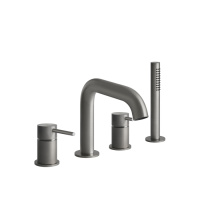 GESSI 316 смеситель для ванны на 4 отверстия, с переключателем, изливом и шлангом 1,50 м, цвет: steel brushed - Gidratop.ru изображение