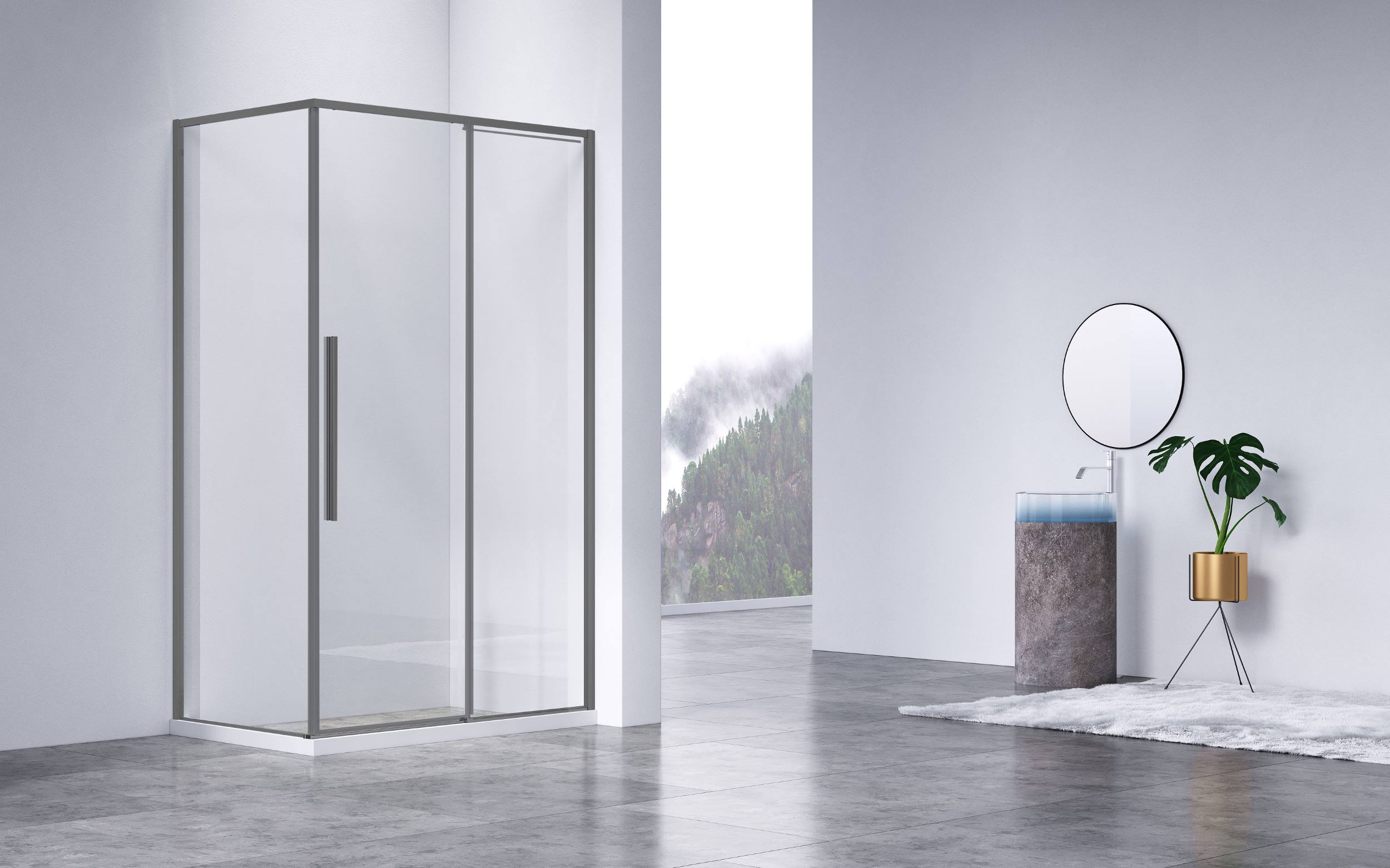 Душевой уголок Slim-N VSR-4SN8011CLGM, 1100*800, вороненая сталь, стекло прозрачное - Gidratop.ru изображение
