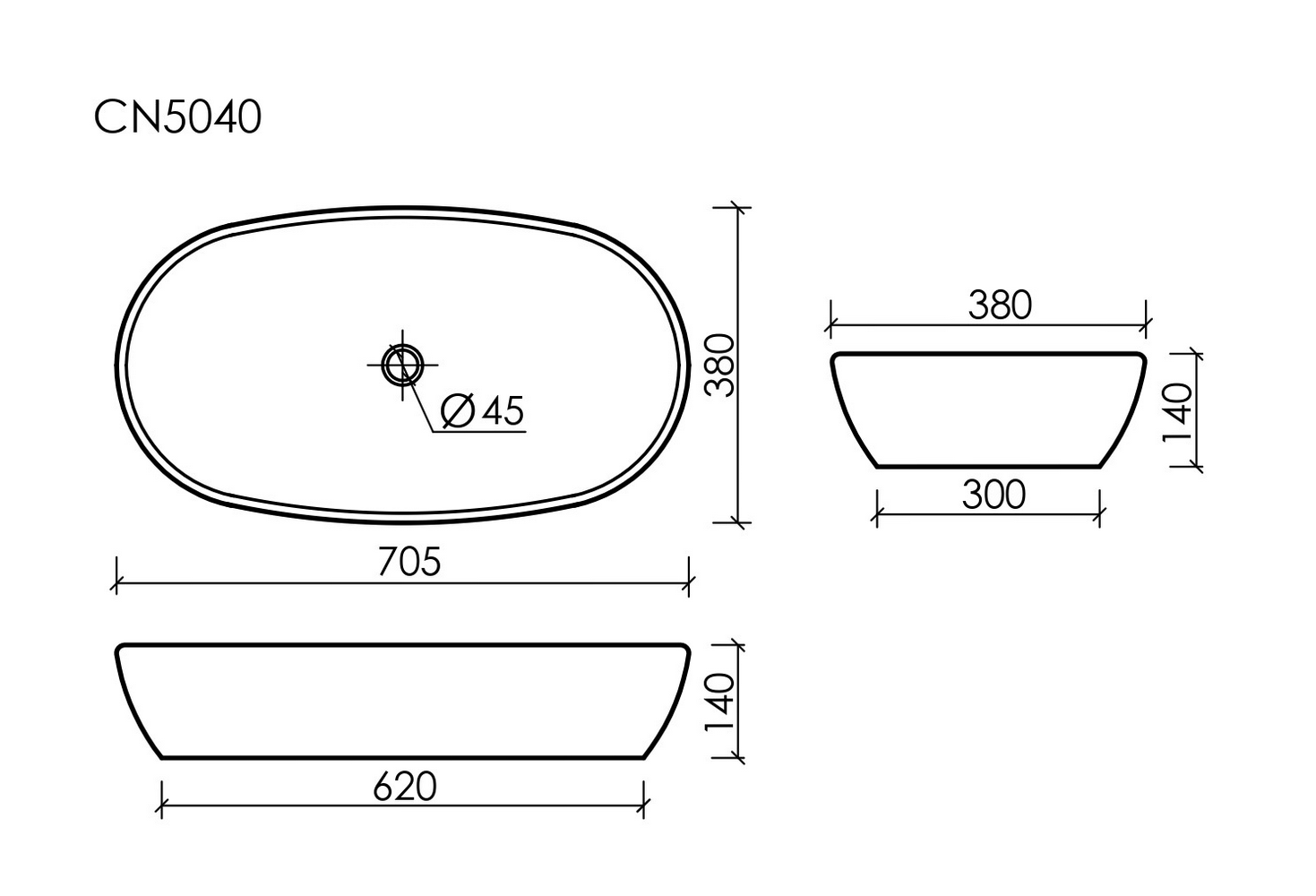 Умывальник чаша накладная овальная Element 700x375x140мм - Gidratop.ru изображение