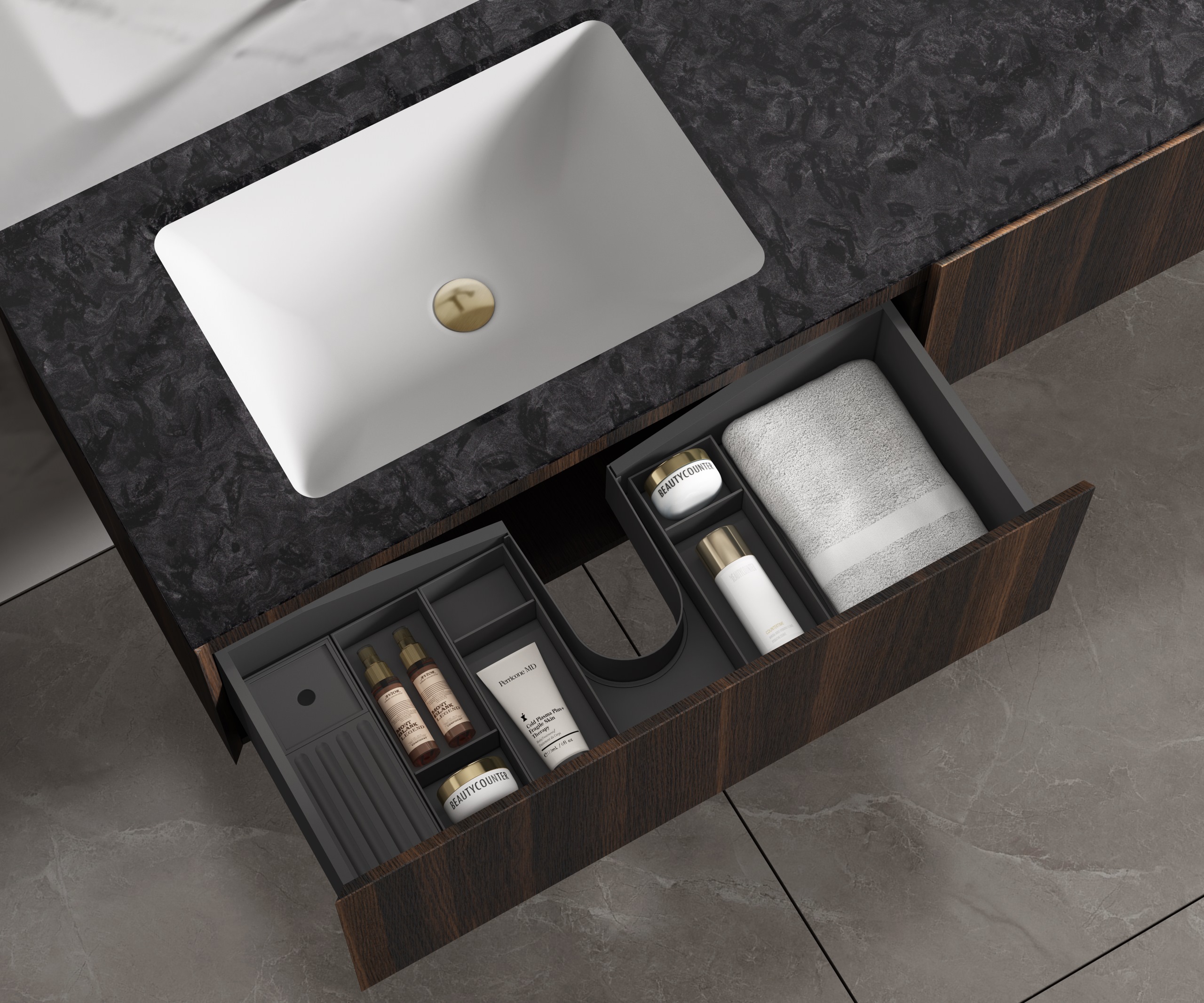 База под раковину Luxe 1400 подвесная, 2 выкатных ящика soft close, натуральный орех - Gidratop.ru изображение
