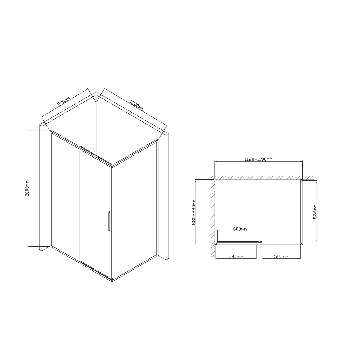 Душевой уголок Slim-U VSR-2SU9012CLB, 1200*900, м.черный, стекло прозрачное - Gidratop.ru изображение