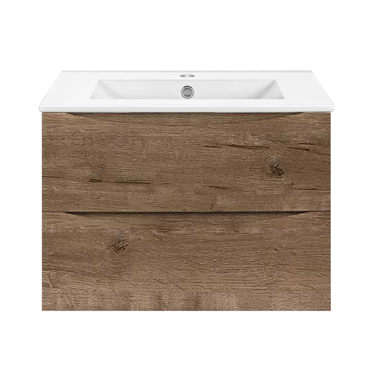 База под керамическую раковину Mia Slim 600 подвесная, 2 выкатных ящика soft close, V.Oak - Gidratop.ru изображение
