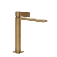 GESSI  INVERSO RIGATO смеситель для раковины средней длины с донным клапаном StopGo и соединительными шлангами, цвет: Warm Bronze Br PVD - Gidratop.ru изображение