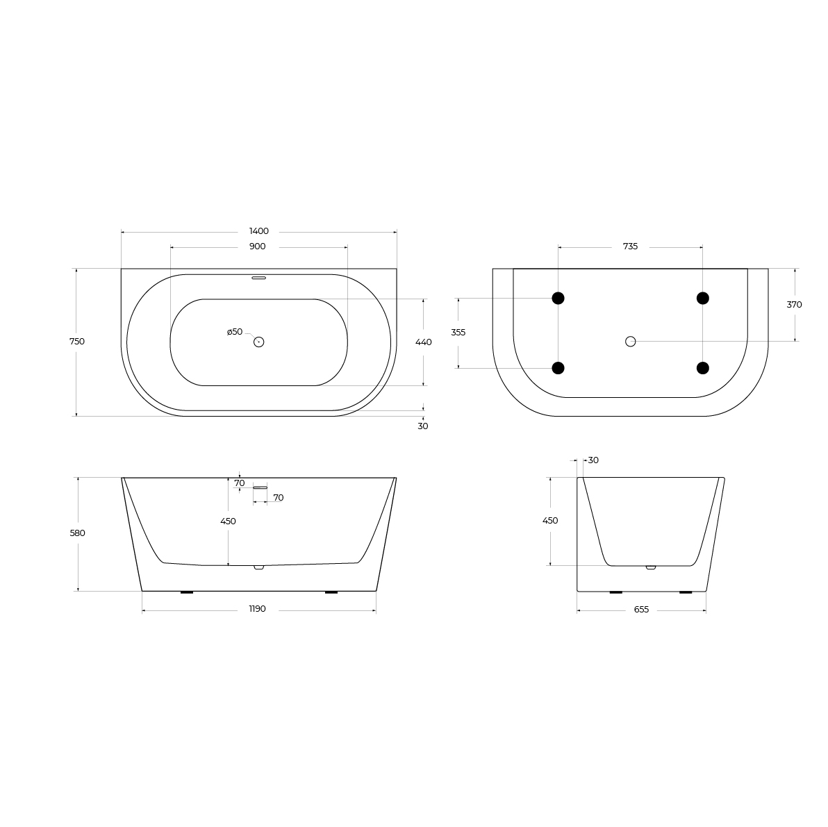 Акриловая ванна BELBAGNO BB710-1400-750 - Gidratop.ru изображение