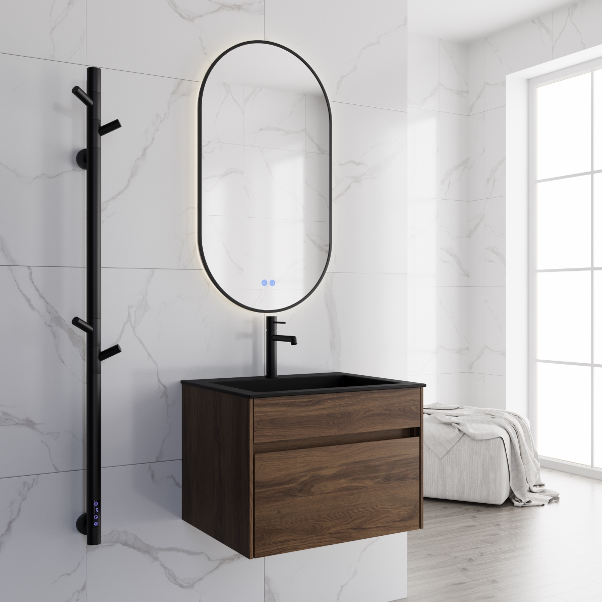 База под раковину Chiara 600 подвесная, 1 выкатной ящик soft-close, C.Oak - Gidratop.ru изображение