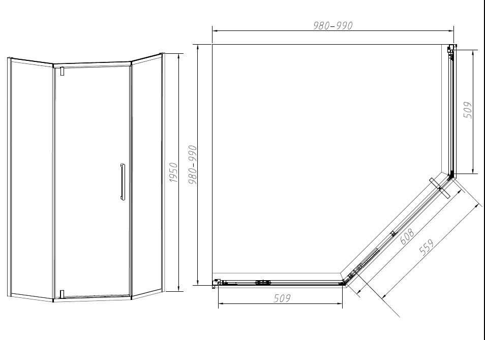 Душевой уголок Slim-N VSP-4SN100CLB, 1000*1000, черный, стекло прозрачное - Gidratop.ru изображение