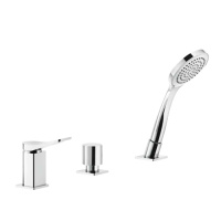 GESSI Rilievo смеситель на борт ванны на 3 отв, с убирающаяся душевой лейкой, для наполнения через слив-перелив, цвет: хром - Gidratop.ru изображение