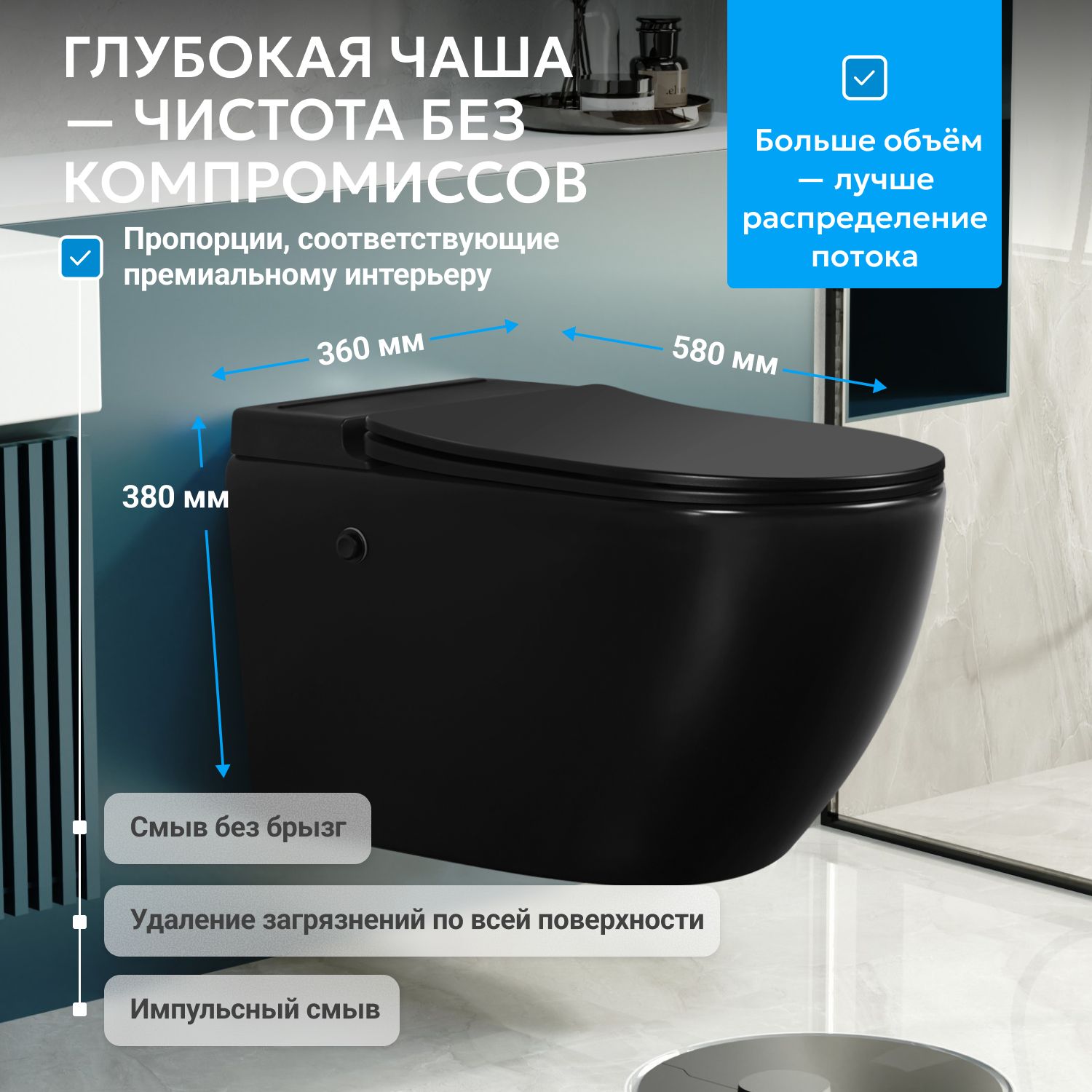 Унитаз ABBER Bequem AC1108PMB подвесной черный матовый с импульсным смывом - Gidratop.ru изображение