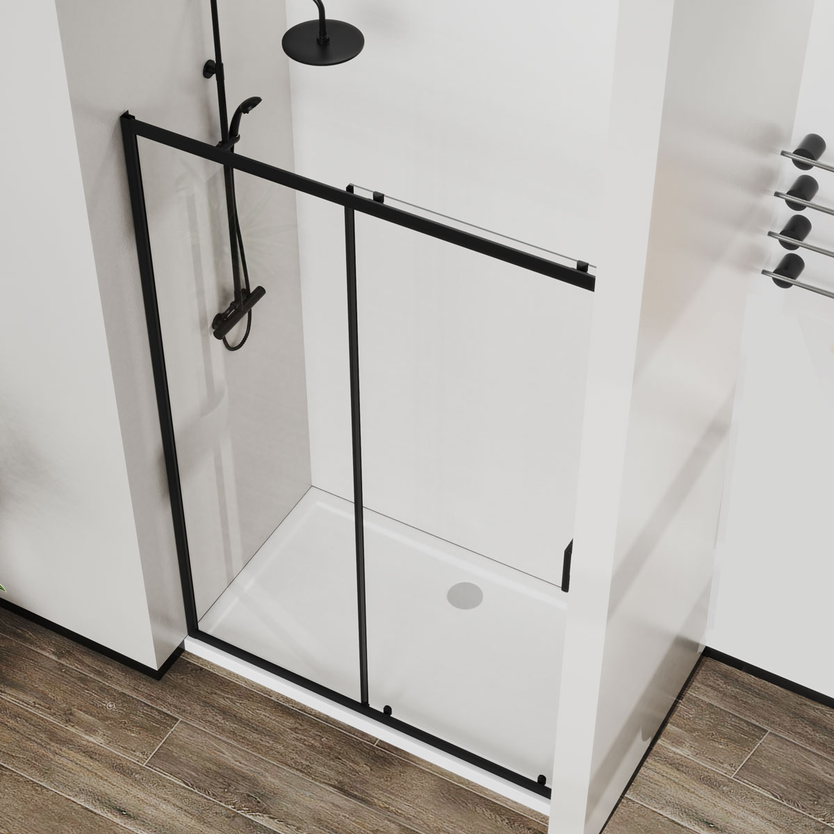 Душевая дверь City VDS-5CT110CLB, 1100, черный, стекло прозрачное - Gidratop.ru изображение