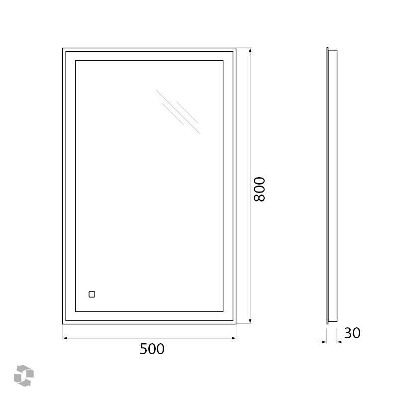 Зеркало с встроенным светильником и сенсорным выключателем SPC-GRT-500-800-LED-TCH, 12W, 220-240V, 500x30x800 - Gidratop.ru изображение