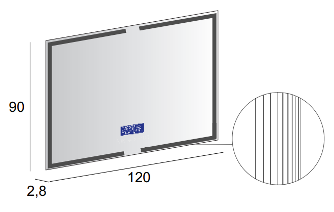 Зеркало с LED подстветкой, К6500, сенсорным выключателем Touch System, системой антизапотевания, с радио и реверсивнаятчиком температуры 45064, 120x90 - Gidratop.ru изображение