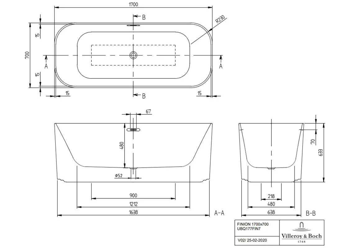 Квариловая ванна Villeroy&Boch Finion 170 x 70 см, фурнитура золото, UBQ177FIN7A300V101 - Gidratop.ru изображение