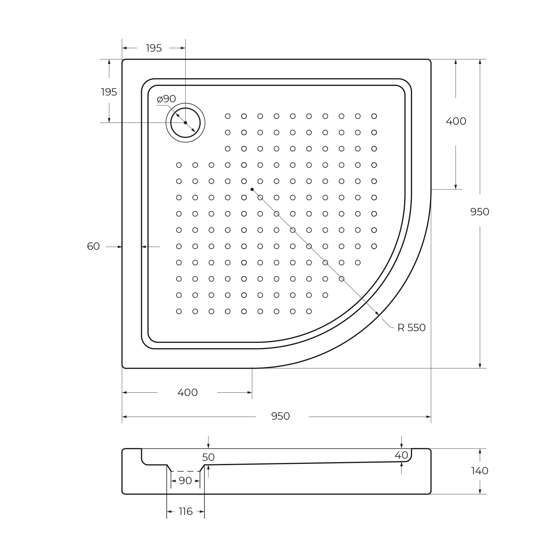 Акриловый поддон CEZARES TRAY-A-R-95-550-15-W - Gidratop.ru изображение