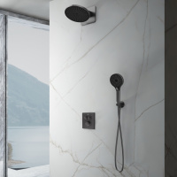 Душевой комплект Inspire VSFW-3I21MT5GM встраиваемый, термостат, двухрежимный, вороненая сталь - Gidratop.ru изображение