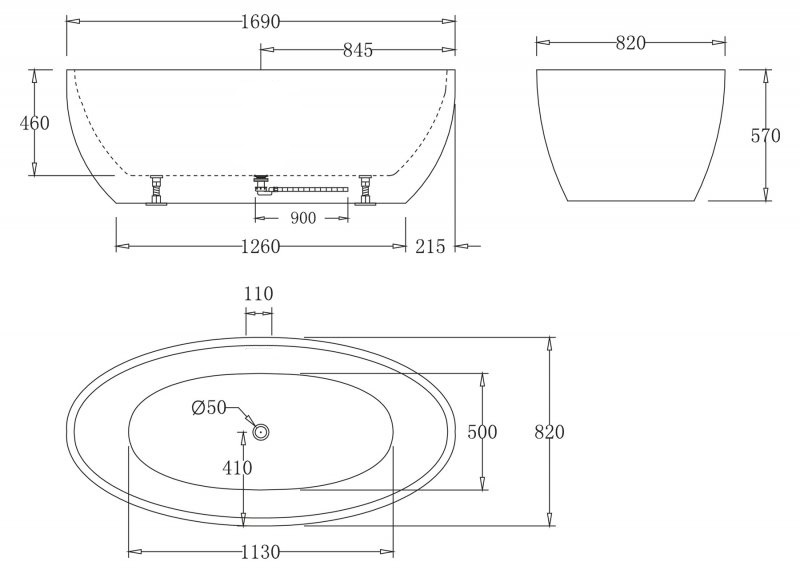 Акриловая ванна без перелива BELBAGNO BB69-1700-W0, 1700x820x600 - Gidratop.ru изображение
