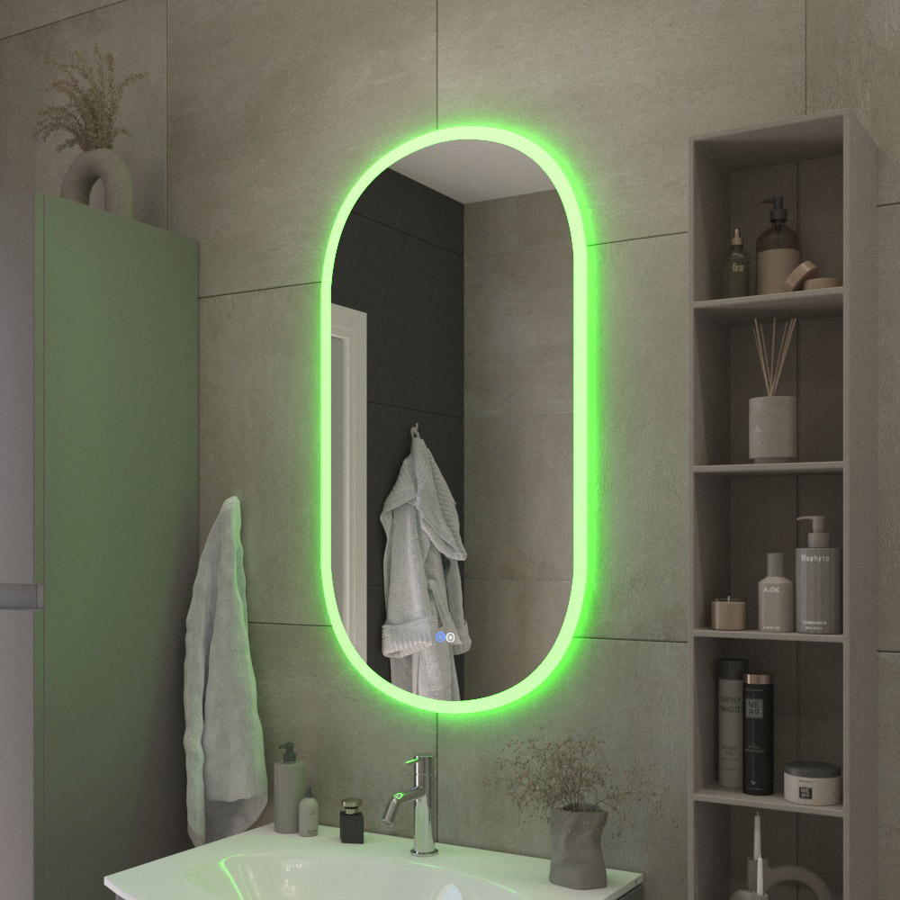 ELLISSE Зеркало с контурной разноцветной подсветкой RGB и сенсорным выключателем, CZR-SPC-ELS-500-950-RGB-TCH, 12V, 220-240V, 500x950 - Gidratop.ru изображение