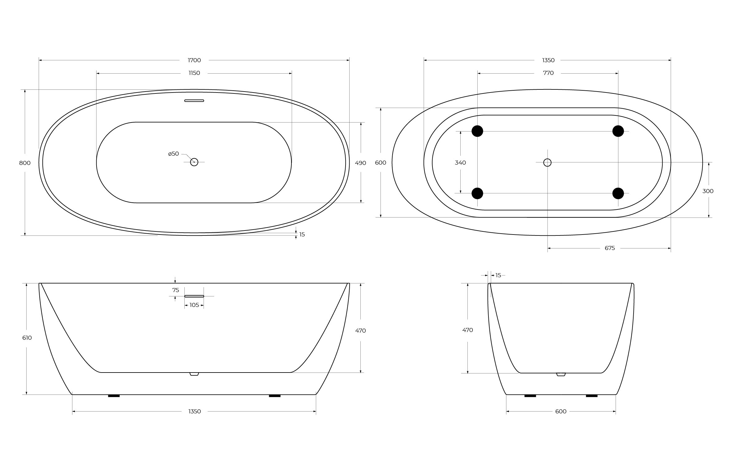 Акриловая ванна BELBAGNO BB414-1700-800 - Gidratop.ru изображение