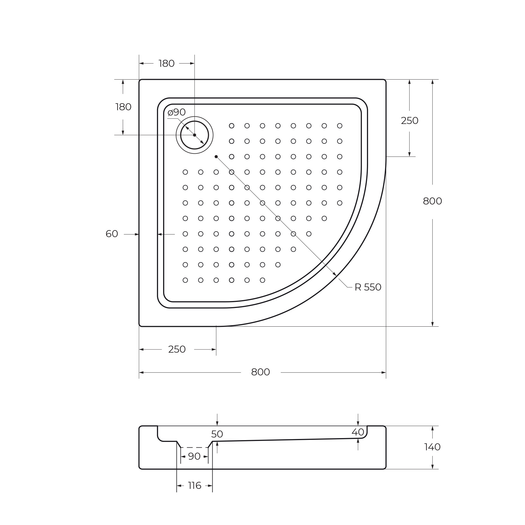 Акриловый поддон CEZARES TRAY-A-R-80-550-15-W - Gidratop.ru изображение