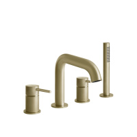 GESSI 316 смеситель для ванны на 4 отверстия, с переключателем, изливом и шлангом 1,50 м, цвет: Brushed Brass PVD - Gidratop.ru изображение