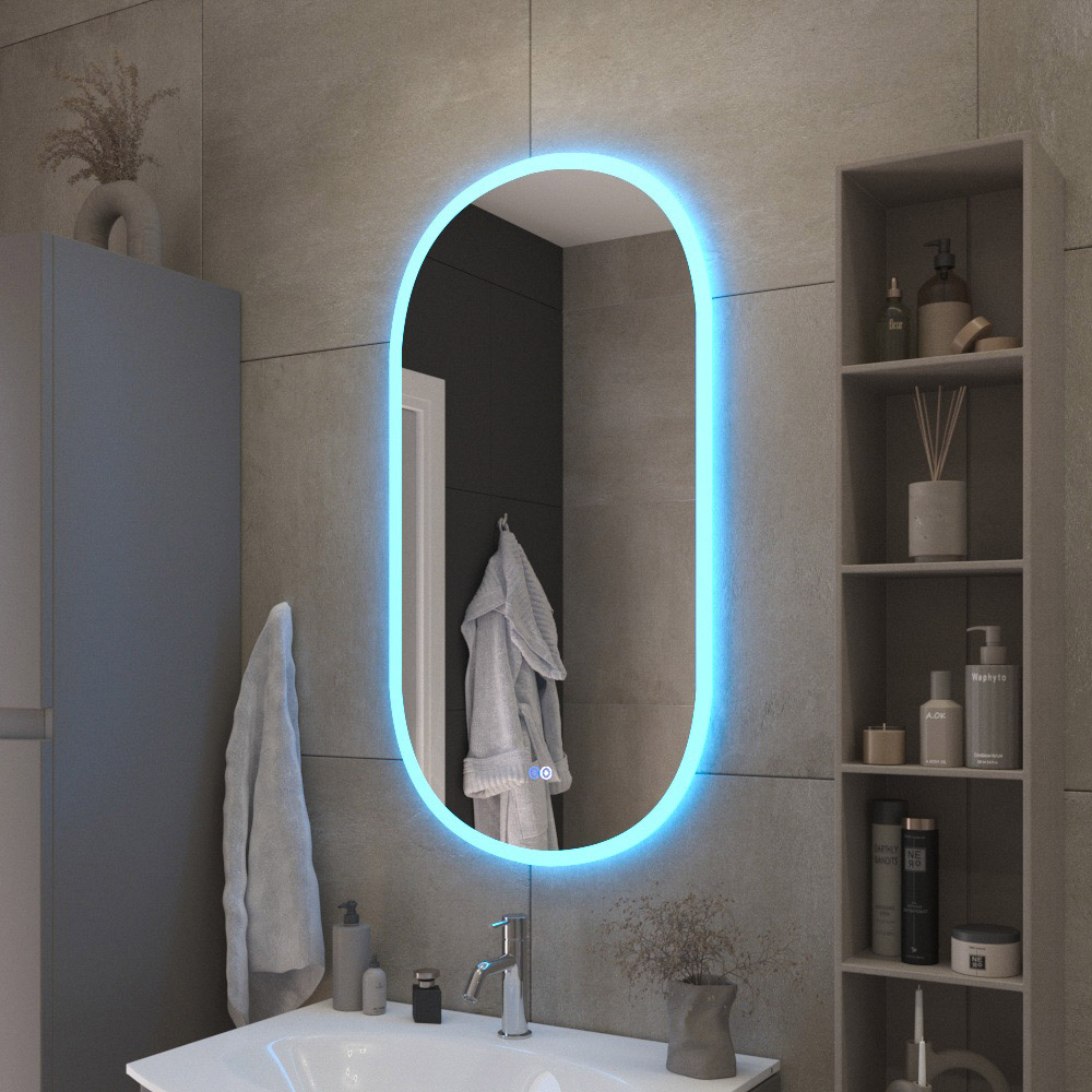 ELLISSE Зеркало с контурной разноцветной подсветкой RGB и сенсорным выключателем, CZR-SPC-ELS-550-1050-RGB-TCH, 12V, 220-240V, 550x1050 - Gidratop.ru изображение