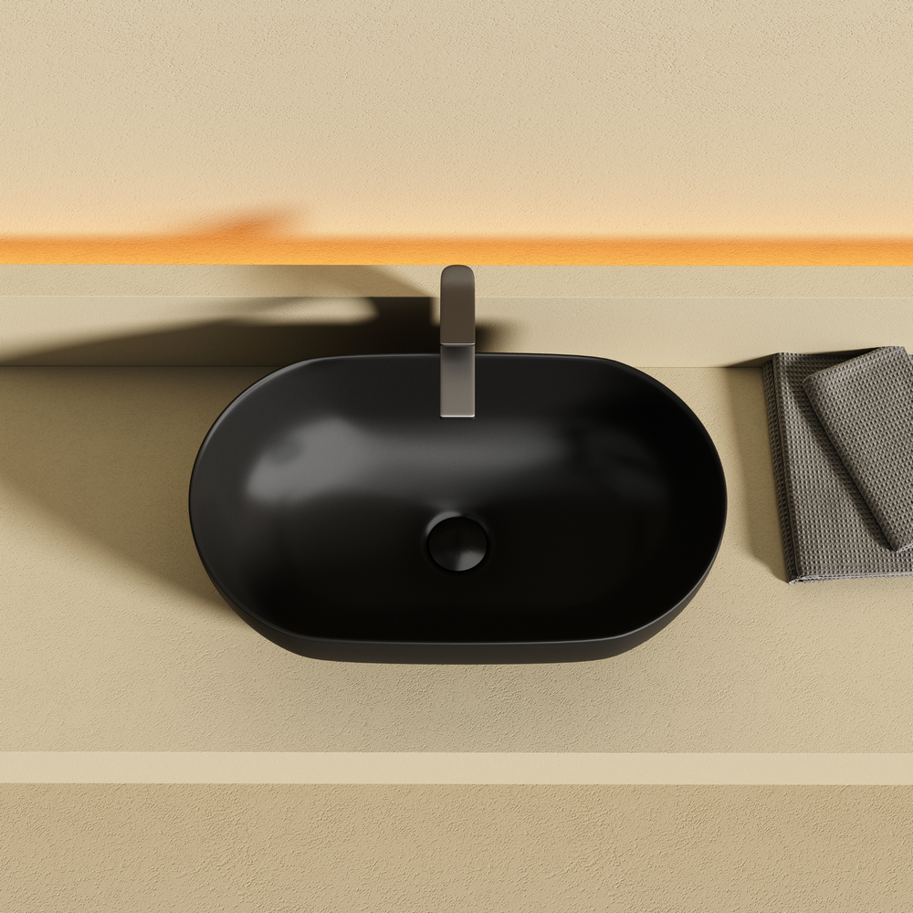 Раковина CERAMICANOVA Twist накладная овальной формы 500x300x140 черный матовый CN12001MB - Gidratop.ru изображение